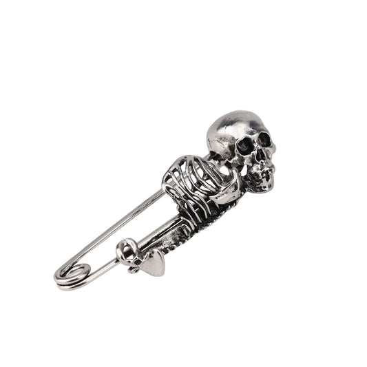 Dark Skull Safety Pin Brooch for Punk Gothic Alternative Fashion