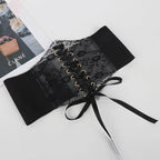 Floral Embroidered Lace-Up Waist Corset Belt with Structured Wide Fit