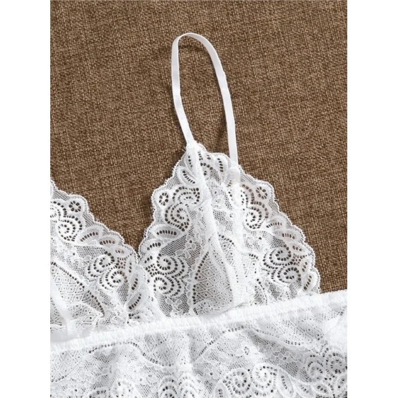 Playful Star Print Shorts and White Floral Lace Bralette Sleep Set