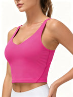 Longline Solid Black Sports Bra with Scoop Neckline and Medium Support