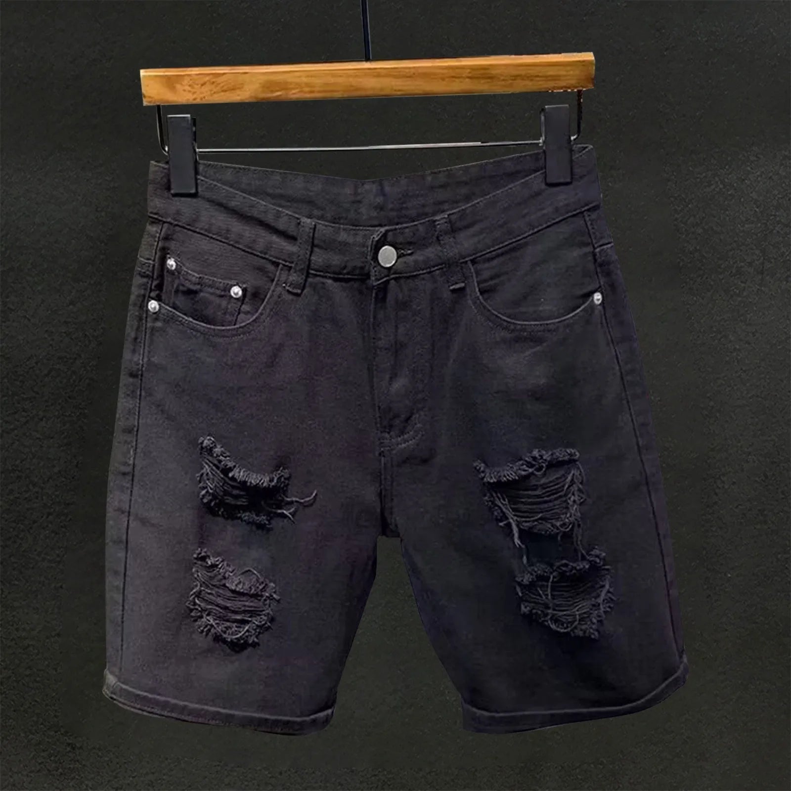 Men's Distressed Denim Style Shorts with Straight Fit and Casual Everyday Streetwear Design