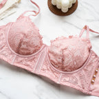 Dusty Rose Floral Lace Longline Underwire Lingerie Set