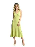 Sleeveless V-Neck A-Line Midi Dress in Vibrant Chartreuse