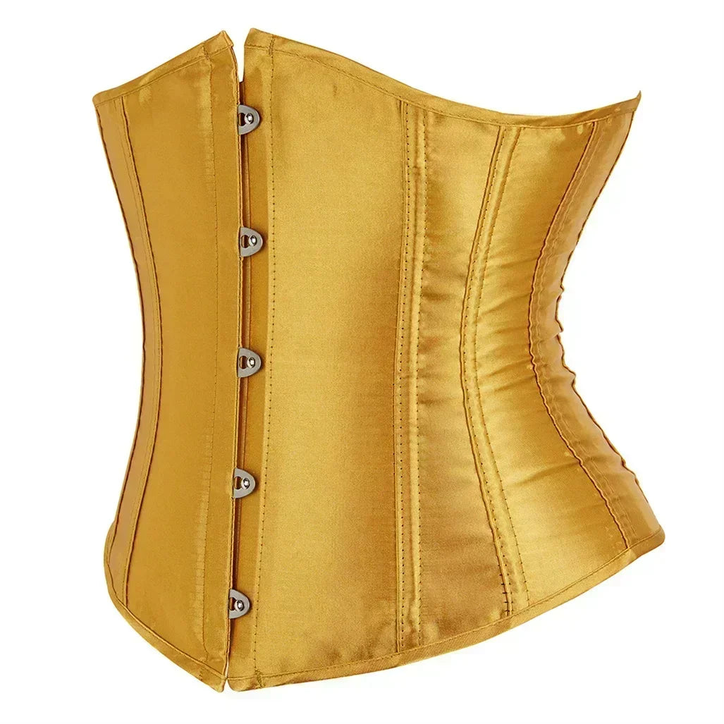 Satin Underbust Corset with Busk Front Closure and Structured Waist Silhouette