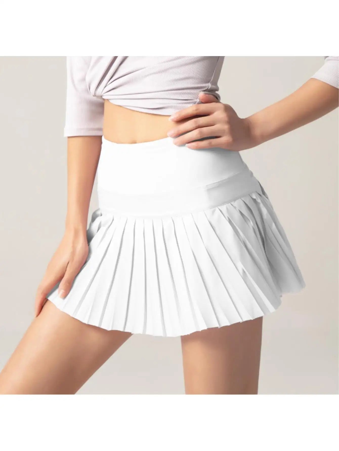 High Waist Pleated Tennis Skort with Built-In Shorts and Pockets