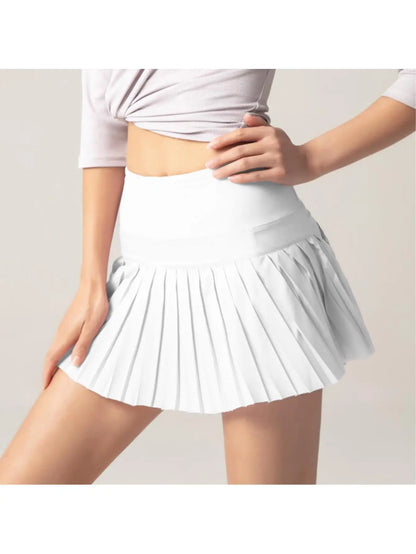 High Waist Pleated Tennis Skort with Built-In Shorts and Pockets