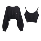 Women's Cropped Batwing Sleeve Sweatshirt with Relaxed Fit for Modern Streetwear Style