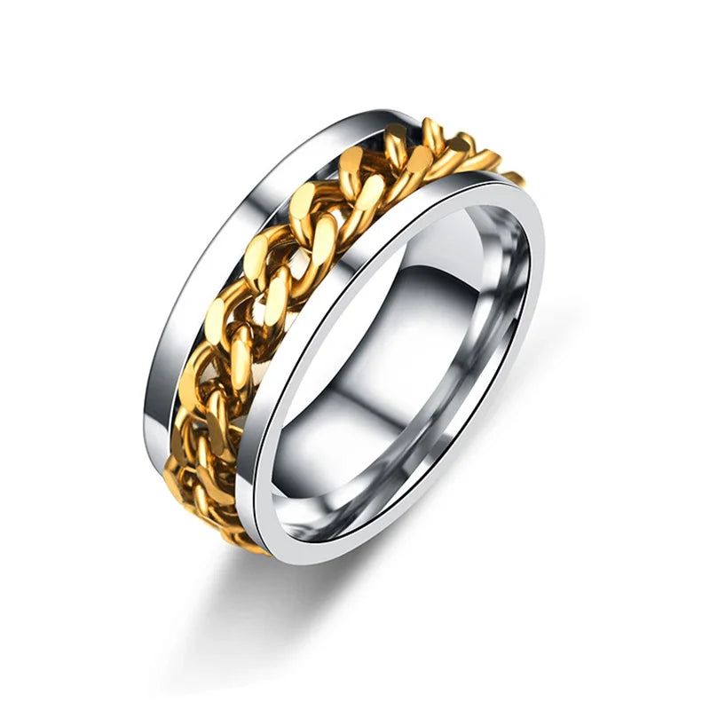 Rotating Chain Band Ring Punk Alternative Statement Fashion Jewelry