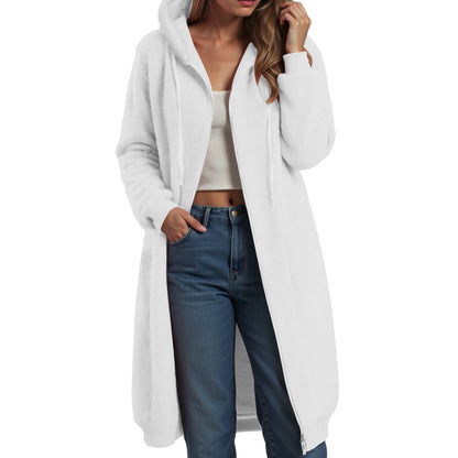 Longline Plush Fleece Hooded Jacket with Relaxed Streetwear Layering Fit