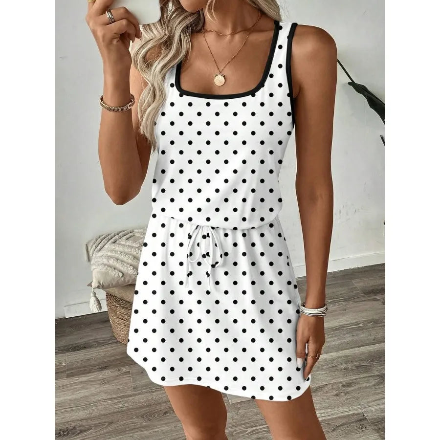 Polka Dot Print Sleeveless Mini Dress with Relaxed Everyday Silhouette