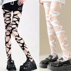 Crisscross Distressed Fishnet Pantyhose Punk Y2K Alternative Fashion Tights