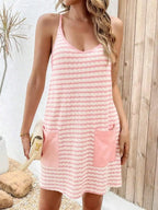 Striped Sleeveless Mini Dress with Front Pockets Casual Summer Style