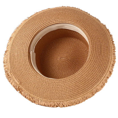 Wide Brim Raffia Straw Fedora Hat with Decorative Band for Beach and Summer Travel