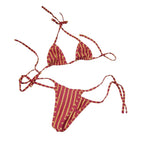 Crimson and Gold Vertical Striped Triangle String Bikini