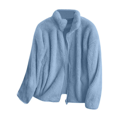 Women's Plush Polar Fleece Zip Jacket with Relaxed Everyday Streetwear Layering Fit