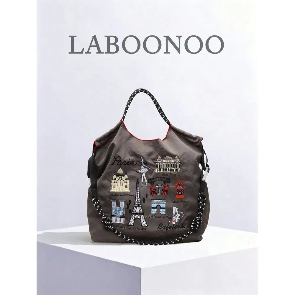 Graphic Embroidered Utility Tote Bag with Large Capacity Carry Design