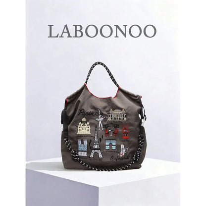 Graphic Embroidered Utility Tote Bag with Large Capacity Carry Design