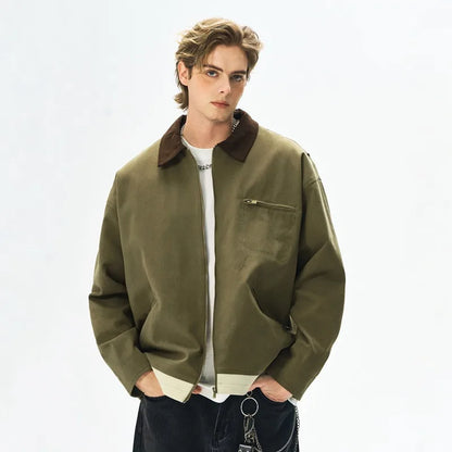 Men's Heavyweight Canvas Workwear Jacket with Utility Pocket Streetwear Design