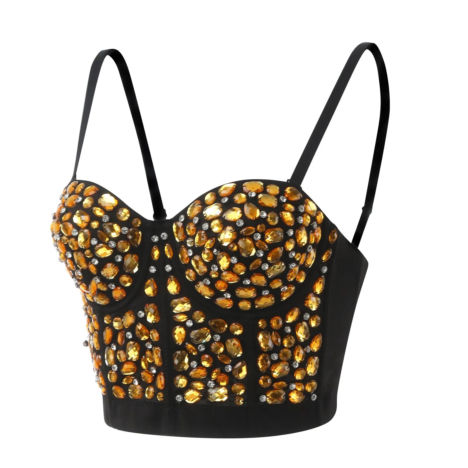 Rhinestone Embellished Bustier Corset Top with Structured Cups and Straps