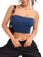 Ribbed Bandeau Crop Top with Stretch Knit Minimalist Streetwear Summer Style
