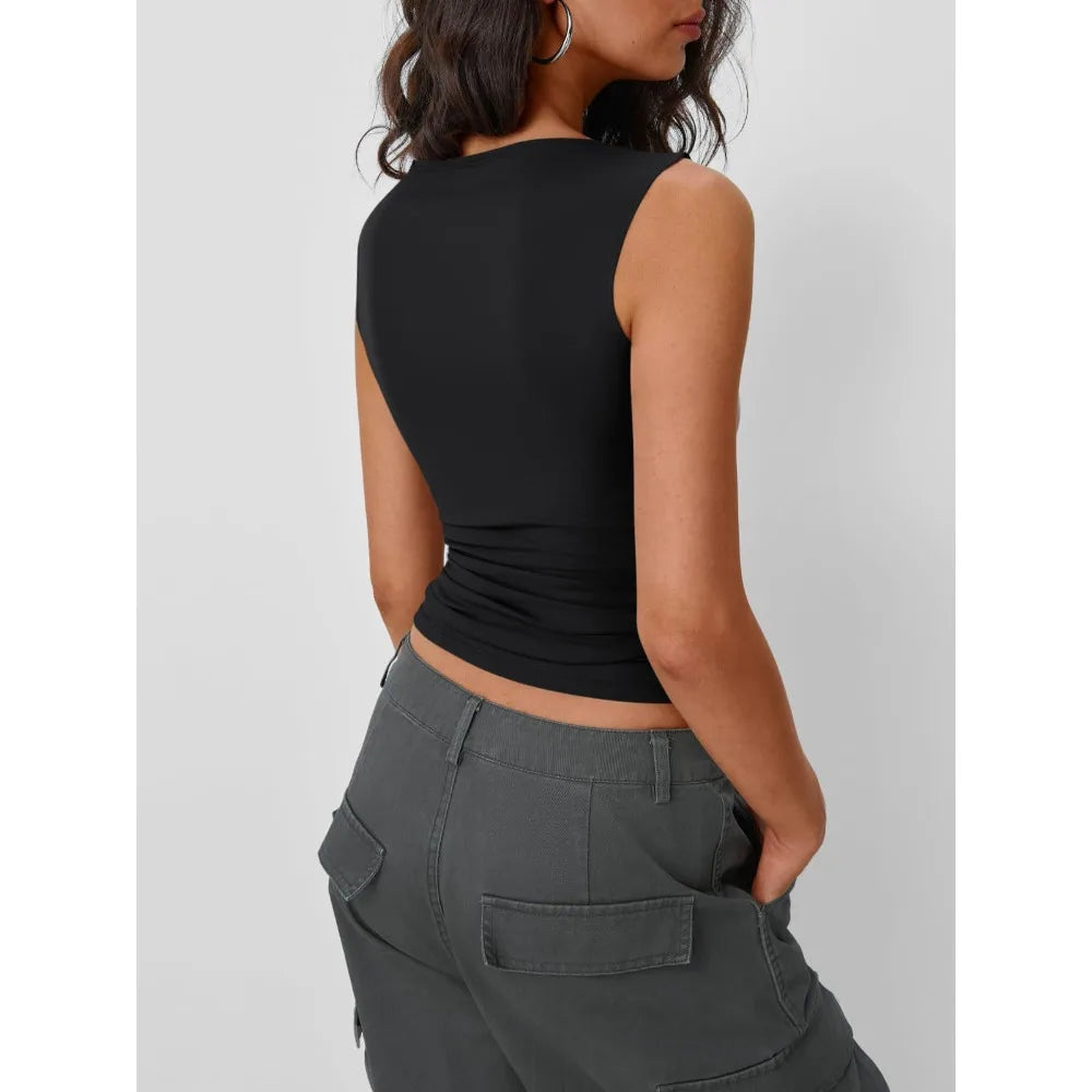 Women's Sleeveless Backless Fitted Tank Top for Minimalist Casual Streetwear Summer Fashion Style