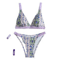 Romantic Lavender Floral Triangle Bikini with Ruched Strap Detailing