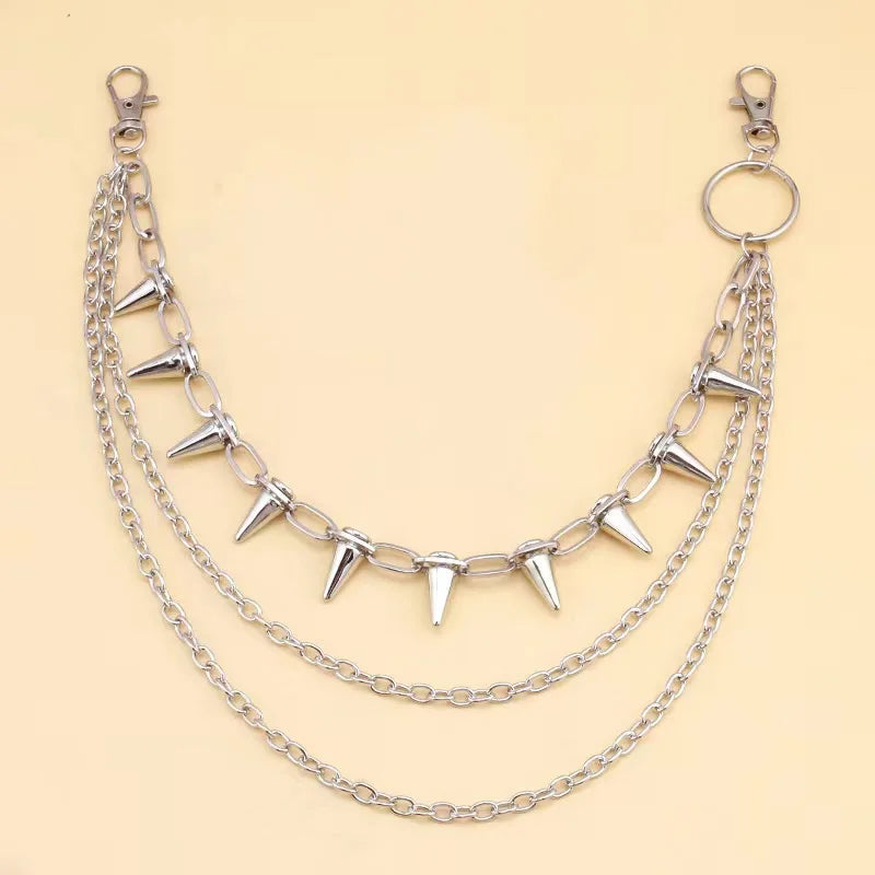 Layered Spike Chain Wallet Accessory for Punk Gothic Streetwear Styling