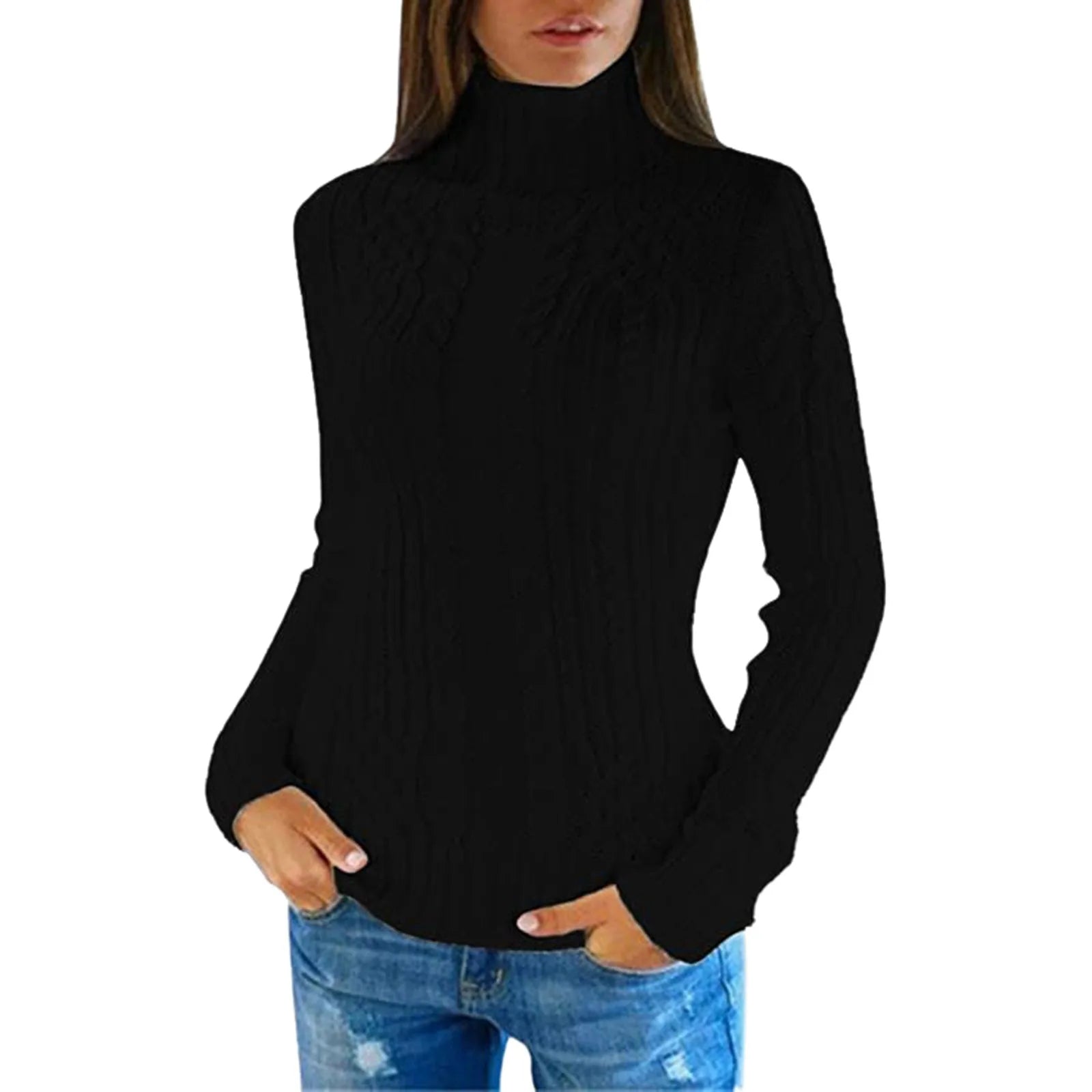 Women's Cable Knit Turtleneck Slim Fit Pullover Sweater With Textured Finish