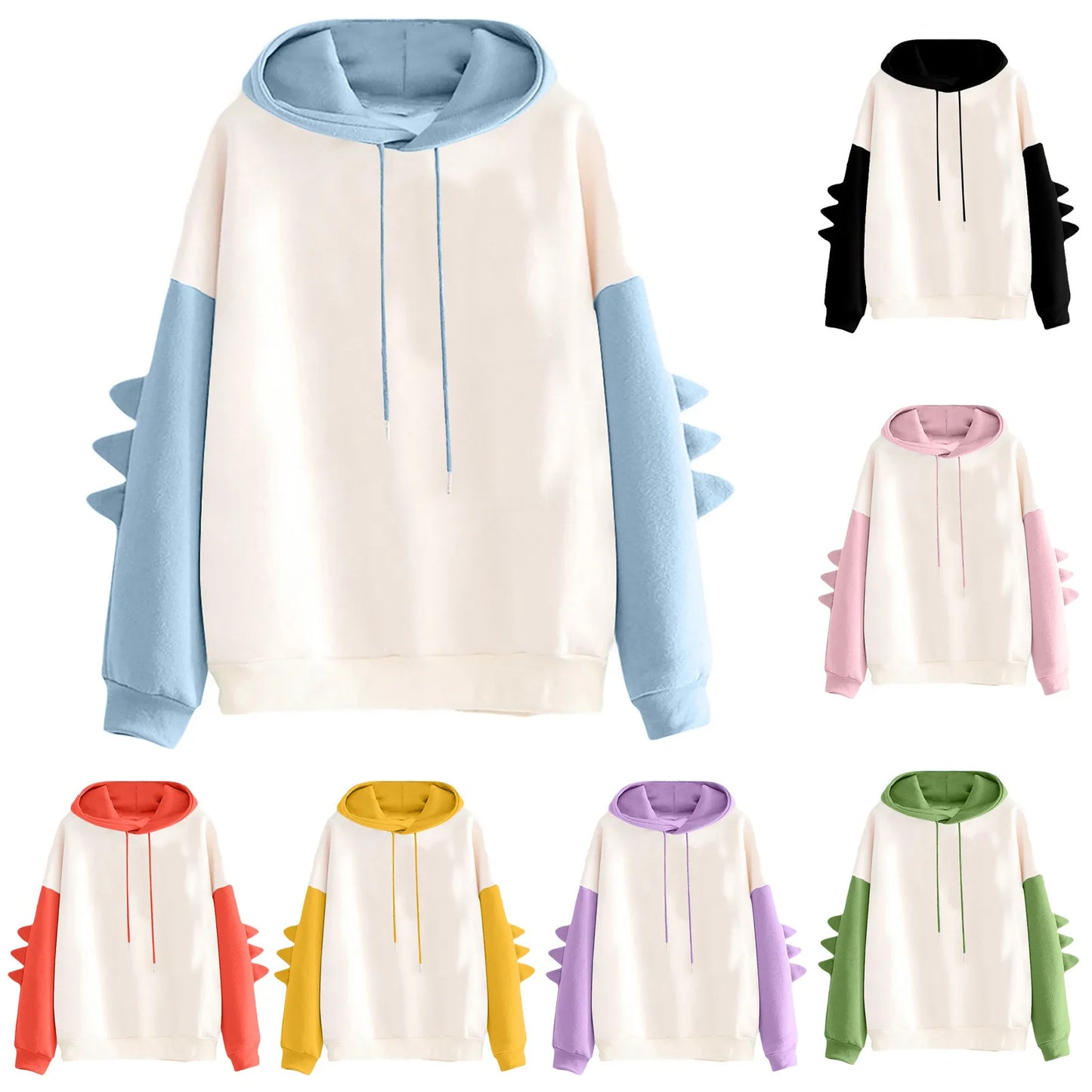 Anime Pastel Streetwear Hoodie with Manga-Inspired Dinosaur Sleeve Accents