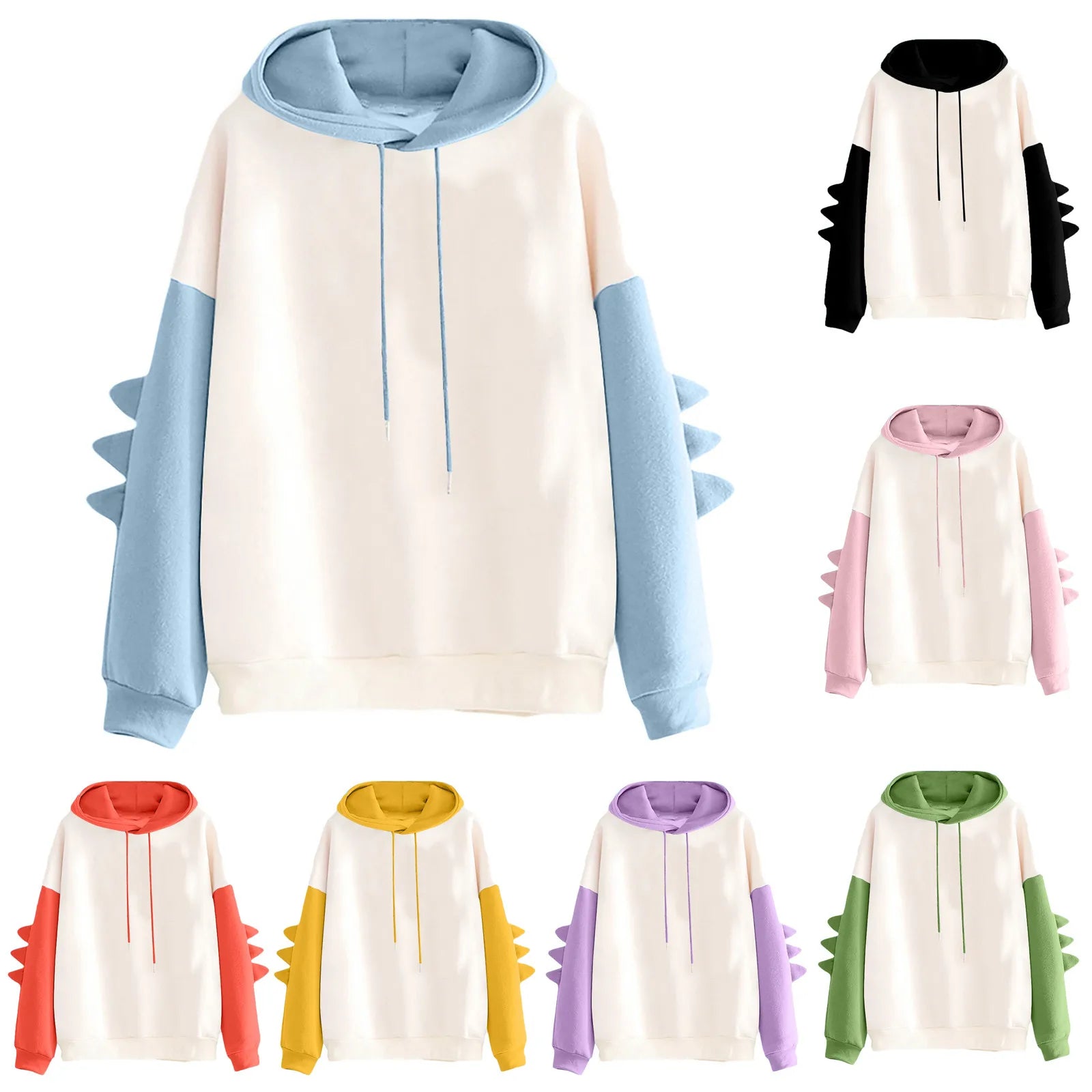 Anime Pastel Streetwear Hoodie with Manga-Inspired Dinosaur Sleeve Accents