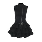 Structured Gothic Mini Dress with Utility-Inspired Alternative Fashion Details