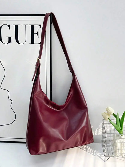 Large Slouchy Faux Leather Hobo Tote Bag with Relaxed Shoulder Design