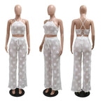 Floral Applique Crop Top and Wide Leg Pants Statement Co-Ord Set