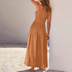 Sleeveless Lace Up Maxi Dress with Relaxed A-Line Boho Silhouette