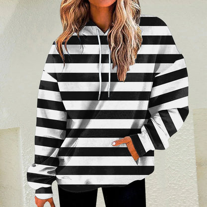 Relaxed Striped Hooded Pullover with Modern Color Block Streetwear Styling