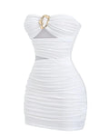Strapless Ruched Bodycon Mini Dress with Metallic Accent Contemporary Silhouette