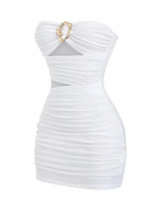 Strapless Ruched Bodycon Mini Dress with Metallic Accent Contemporary Silhouette