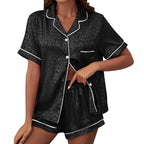 Sophisticated Subtle Leopard Print Button-Down Pajama Set with Contrast Piping