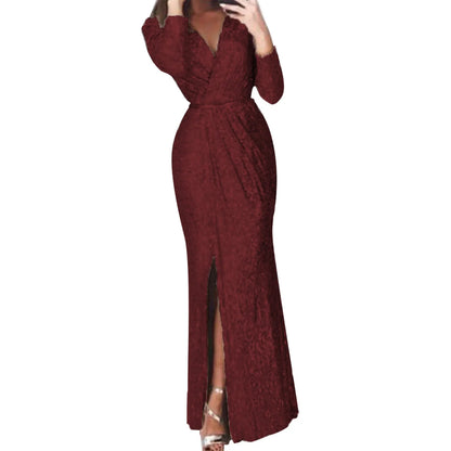 Textured Long Sleeve Maxi Dress With Sculpted Fit And Slit