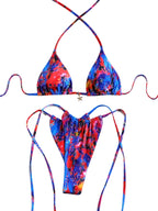Vibrant Abstract Print Triangle String Bikini with Ruched Side-Tie Bottom