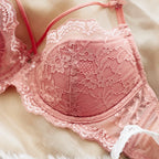 Rich Royal Blue Floral Lace Push-Up Bra and Scalloped Panty Set