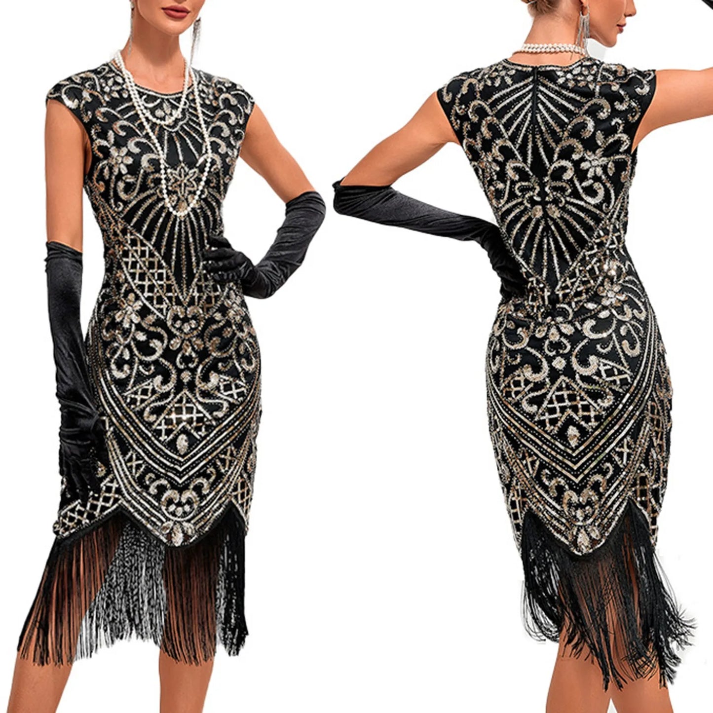 Vintage Inspired Sequin Fringe Alternative Fashion Cocktail Dress