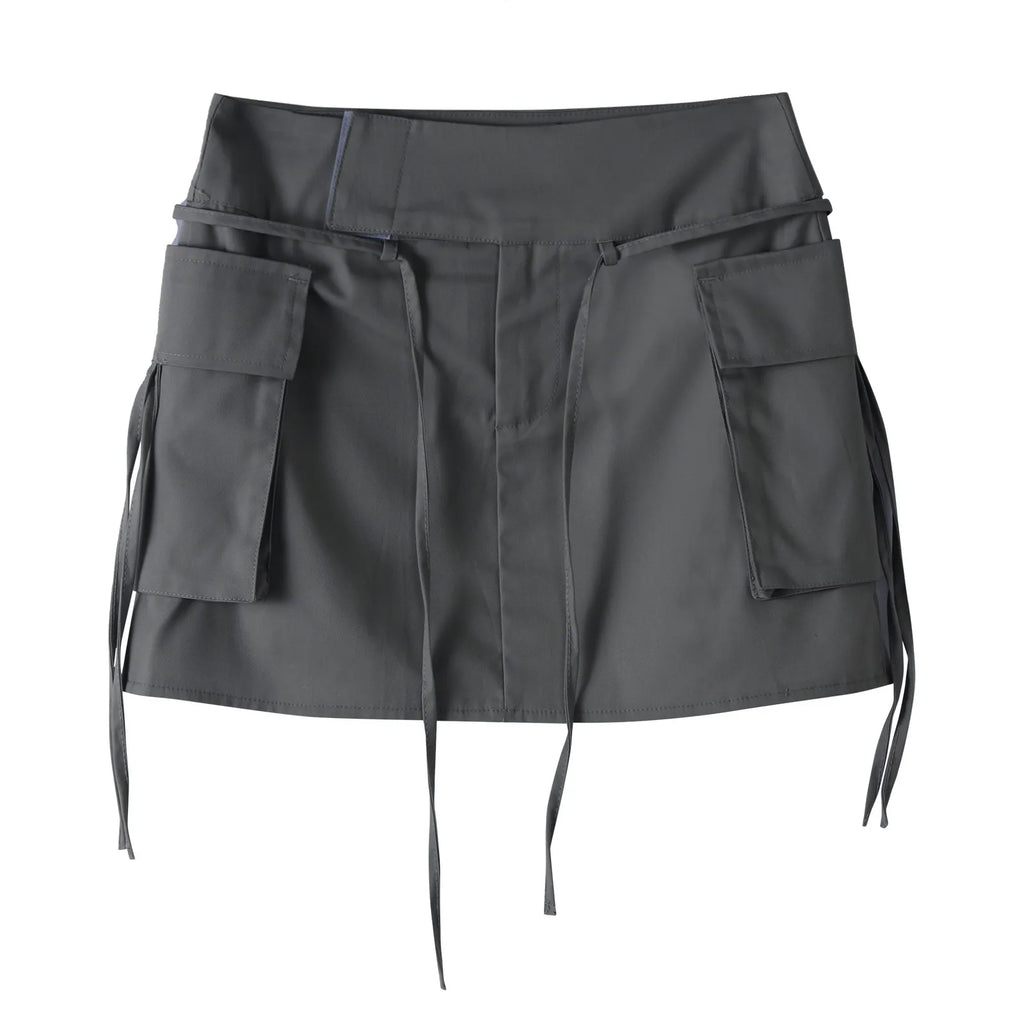 High Waist Cargo Mini Skirt with Lace-Up Detail and Utility Pockets