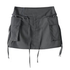 High Waist Cargo Mini Skirt with Lace-Up Detail and Utility Pockets