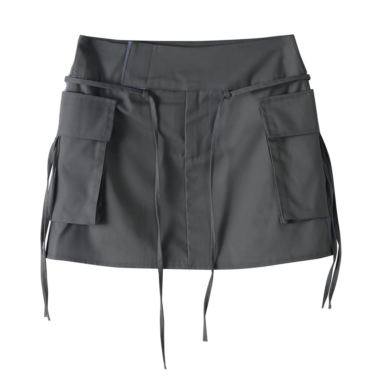 High Waist Cargo Mini Skirt with Lace-Up Detail and Utility Pockets