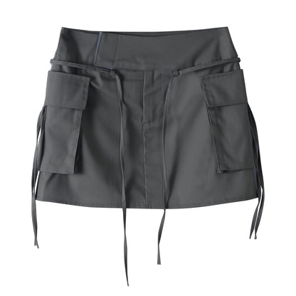High Waist Cargo Mini Skirt with Lace-Up Detail and Utility Pockets