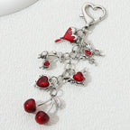 Neo Gothic Charm Keychain with Heart Cherry and Butterfly Accents