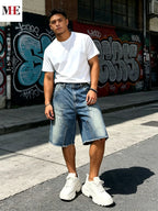 Men's Relaxed Denim Cargo Shorts with Utility Pockets and Garment Washed Casual Streetwear Fit