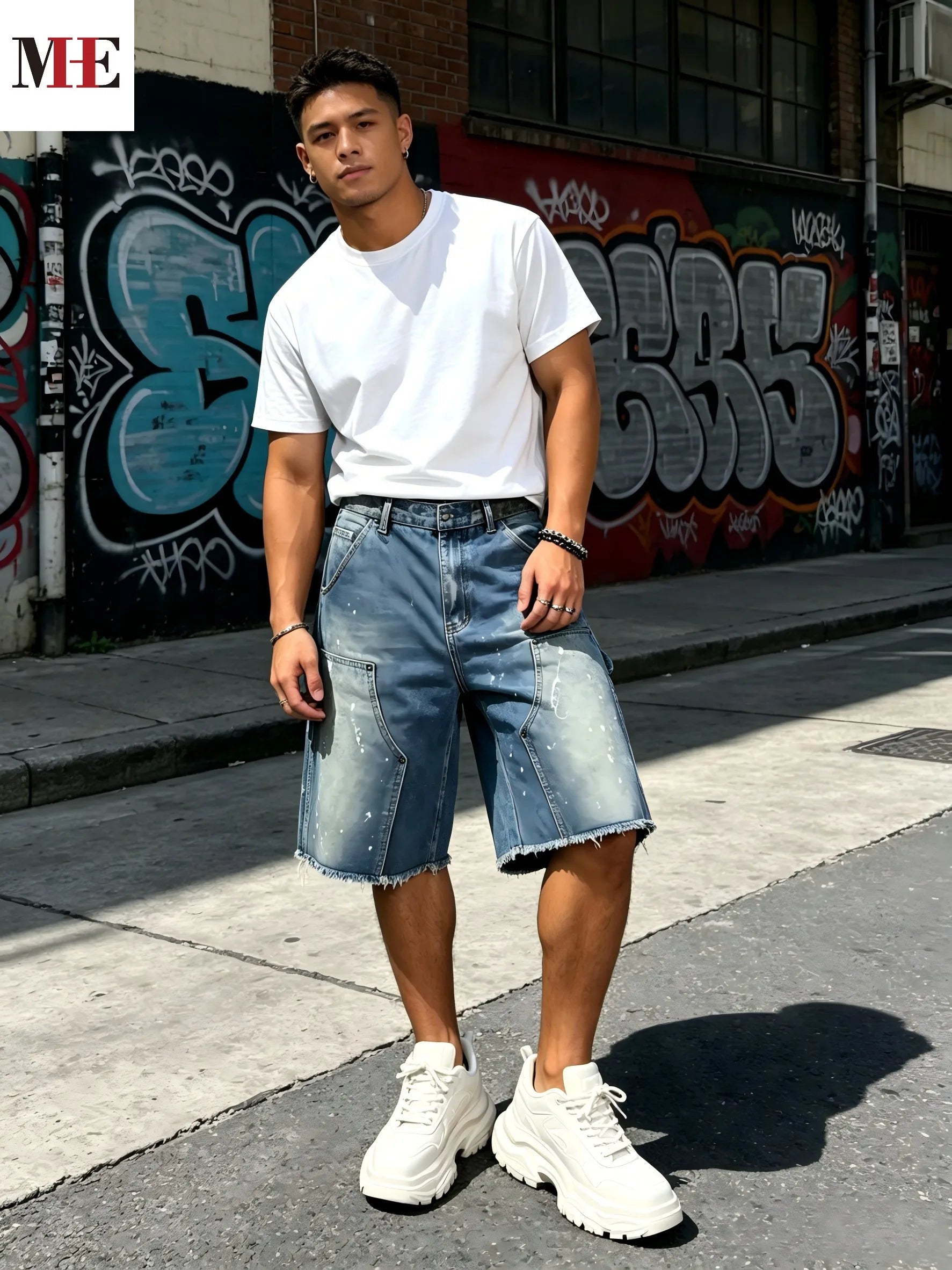 Men's Relaxed Denim Cargo Shorts with Utility Pockets and Garment Washed Casual Streetwear Fit
