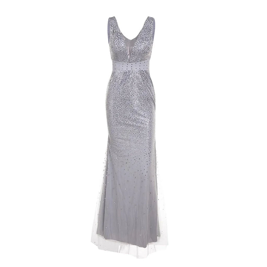Textured Sequin Maxi Dress With Sculpted Fit And Side Slit